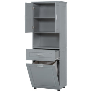 English Elm Tall Bathroom Cabinet with Tilt-Out Laundry Hamper, Adjustable Shelves, Anti-Tip Design & Large Storage Grey WF323481AAE