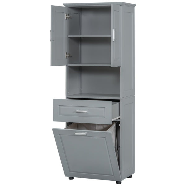 English Elm Tall Bathroom Cabinet with Tilt-Out Laundry Hamper, Adjustable Shelves, Anti-Tip Design & Large Storage Grey WF323481AAE