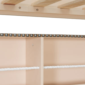 English Elm Twin Xl Over Queen Bunk Bed with Led Lighting Shelving and Pegboard Pinewood Frame Beige LT000280AAA