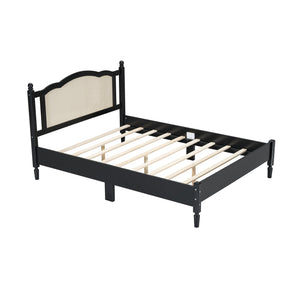 English Elm Queen Arched Rattan Headboard Platform Bed Matte Pine Frame No Box Spring Needed Black N733P180013B