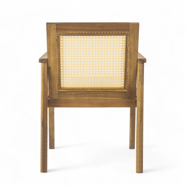 English Elm Christopher Knight Home® - Preston Teak Outdoor Dining Chairs Set of 2 with Beige Cushions, Acacia Wood Frame, Wicker Backrest N775P243309T