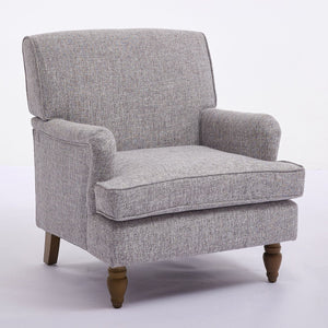 English Elm Vintage Linen Armchair with Rolled Arms and Turned Wood Legs — Plush Cushions, Sturdy Support, Timeless Accent for Living Spaces Coffee 29.84 L x 29.5 W x 18.42 H N701P326070N