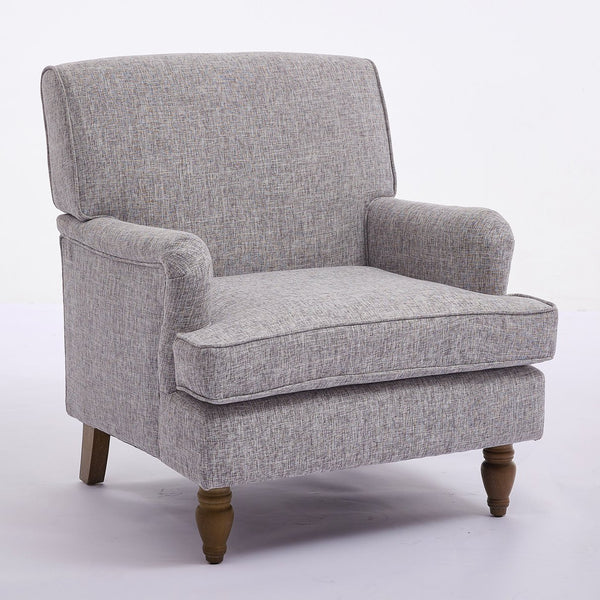 English Elm Vintage Linen Armchair with Rolled Arms and Turned Wood Legs — Plush Cushions, Sturdy Support, Timeless Accent for Living Spaces Coffee 29.84 L x 29.5 W x 18.42 H N701P326070N