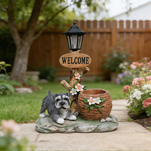 English Elm Schnauzer Solar Led Resin Planter Statue Outdoor Garden Accent for Patio Decor W5398P464236