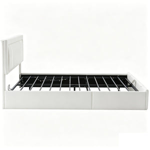 English Elm Queen Platform Bed Wingback Diamond Quilted Headboard Led Lighting Storage Drawers White W5722P462694