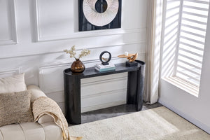 English Elm Double-layer Matte Black Console Table Curved Shelf Minimalist Entryway Sofa Side W3875P388009