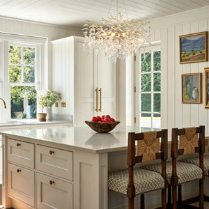 English Elm 8-light Gold Chandelier Rectangular Seeded Glass Farmhouse Fixture for Dining Rooms W5008P466532