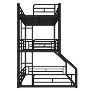 English Elm Twin Triple Metal Bunk Bed Matte Powder Coated Frame with Full Safety Guardrails Black W1580S00584