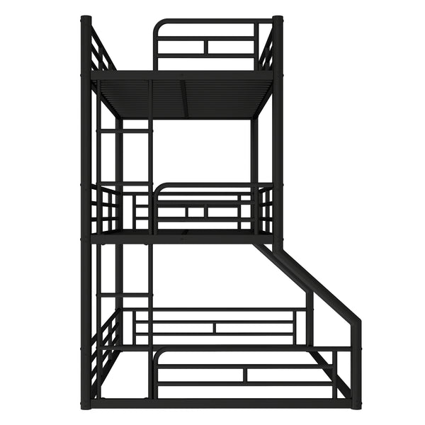 English Elm Twin Triple Metal Bunk Bed Matte Powder Coated Frame with Full Safety Guardrails Black W1580S00584