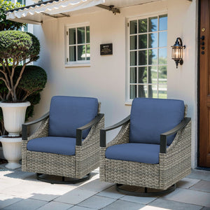 English Elm Outdoor Pe Wicker Lounge Chair Set of 2 with Deep Cushioned Seats for Patio Decks Blue T3773P416060