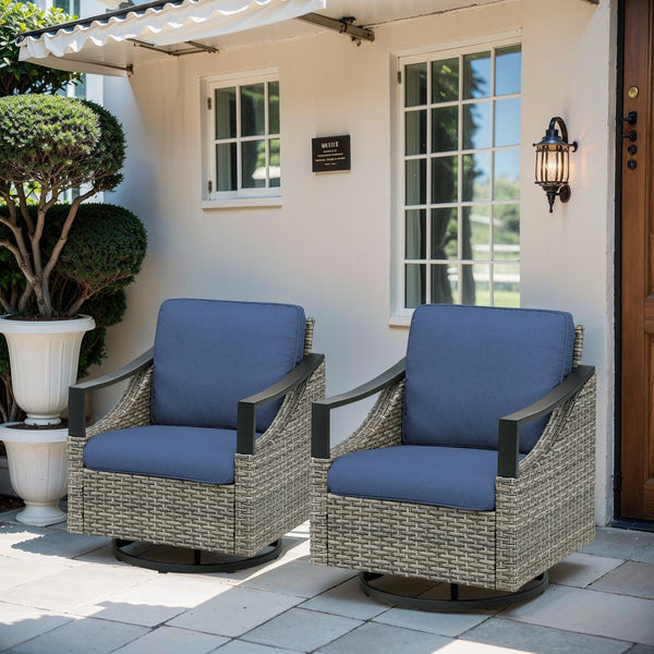 English Elm Outdoor Pe Wicker Lounge Chair Set of 2 with Deep Cushioned Seats for Patio Decks Blue T3773P416060