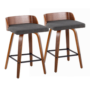 English Elm 26" Swivel Counterstools with Tufted Faux Leather Walnut Legs and Chrome Footrest Set of 2 B202S00362