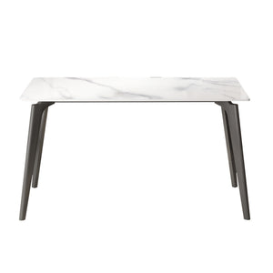 English Elm 55.12" Modern Artificial Stone Dining Table With Dark Grey Metal Legs - Elegant Design For 6 People W1535S00518