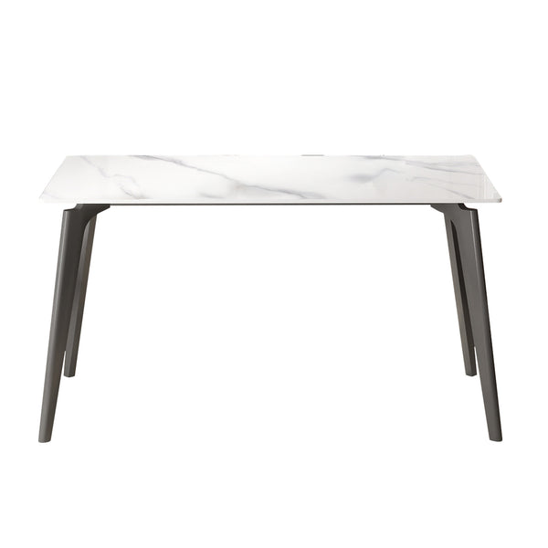 English Elm 55.12" Modern Artificial Stone Dining Table With Dark Grey Metal Legs - Elegant Design For 6 People W1535S00518