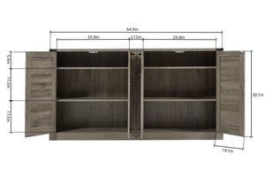 English Elm 65-Inch Slate Gray 3D Faux Rattan Sideboard with Barn-Style Doors, Magnetic Closure & Adjustable Shelves Stone Gray W2702P184395