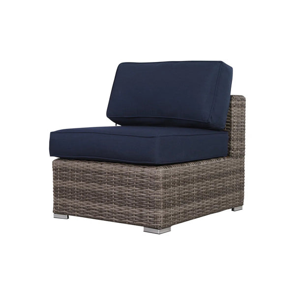 English Elm Fully Armless Outdoor Lounge Chairs Set of 2 - HDPE Wicker, Rustproof Aluminum, Navy Cushions, No Assembly Required B120P361773