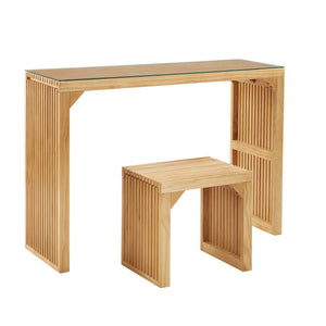 English Elm Pine Multi-Use Dining Bench & Table Set with Tempered Glass, Compact 51.6"L Rustic Wood for Entryway W2275P192310
