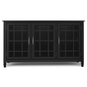English Elm Connaught Solid Wood Buffet with Glass Doors Bronze Hardware Heritage Dining Storage Black B136P436040
