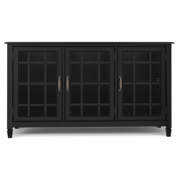 English Elm Connaught Solid Wood Buffet with Glass Doors Bronze Hardware Heritage Dining Storage Black B136P436040