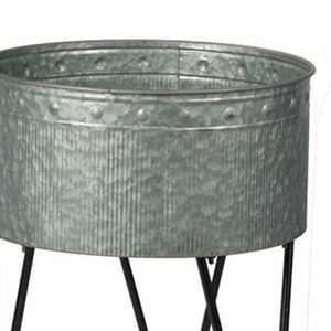 English Elm Set of 3 Galvanized Metal Planters with Black Hairpin Legs Industrial Trio W2078P323442