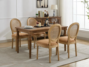 English Elm A&A French Style Solid Wood Dining Chair with Antique Paint, Linen Rattan Back, Plush Cushioning W1143P323325 W1143P323325