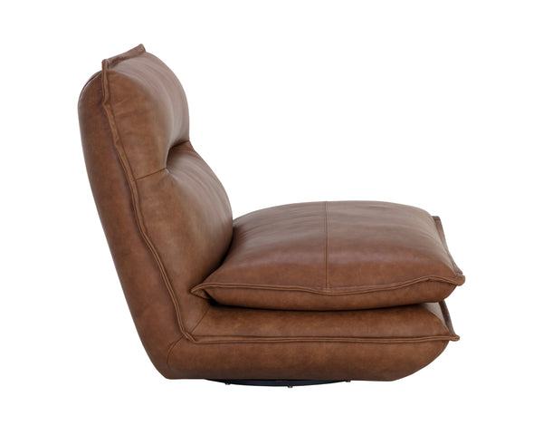 Sunpan Colson Swivel Armless Chair in Luxurious Cognac Italian Leather - Contemporary Comfort & Style