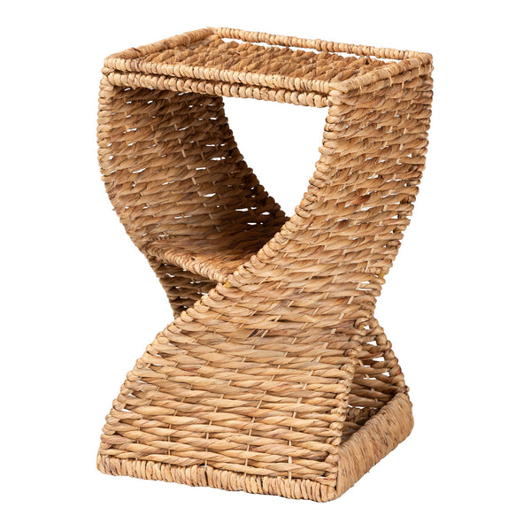 English Elm Bohemian Grasscloth Wrapped Hourglass Side Table with Sculptural Hexagonal Top B2750P467702