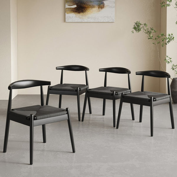 English Elm Weave Dining Chairs Set Of 2 - Elegant Mid-Century Modern Oak Frame With Handwoven Twine Seats T3623P371948-GIGA