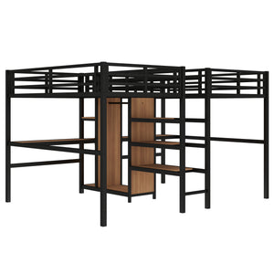 English Elm Twin Metal Loft Bed with Study Desk Wardrobe Shelving and Outlet for Kids Rooms Natural Wood W1580S00372