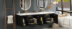 English Elm 72'' Wall Mounted Bathroom Vanity with 4 Drawers & Double Cabinets, Waterproof MDF, Smooth Slide Rails Black N710SS00009B