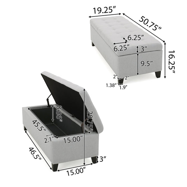 English Elm Christopher Knight Home® - Upholstered Storage Ottoman Bench with Flip-Top Compartment for Extra Seating, Footrest, Durable Elegance LIGHT GREY 68087.00