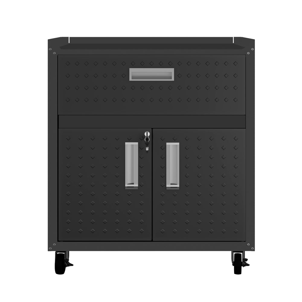 English Elm Rolling Steel Garage Cabinet with Diamond Texture Locking Doors and Swivel Casters B365P410807