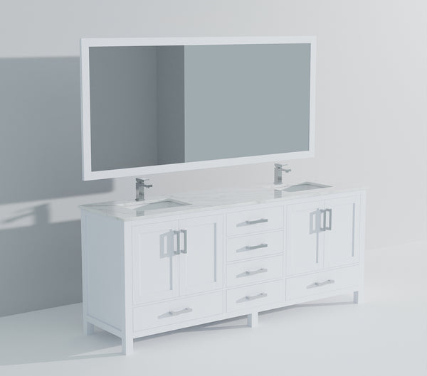 English Elm White Double Bath Vanity 80" W x 22" D with Carrara Marble Top, Chrome Faucet, 30" Mirrors, Durable Finish B2731S01054