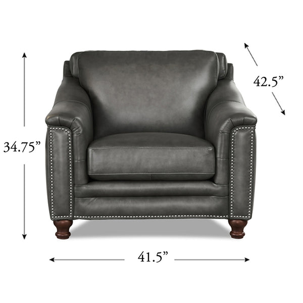 English Elm Belfast Curved Top Grain Leather Chair with Button Tufting, Nailhead Trim & Sloping Arms - Luxurious Seating for Family Rooms B2705P211696