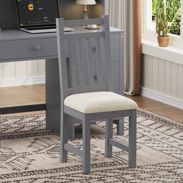 English Elm Vintage 40'' Home Executive Desk Set with Upholstered Chair and Built-In Bookshelf for Stylish Productivity Gray 44 L x 23 W x 13.5 H N733P272894E