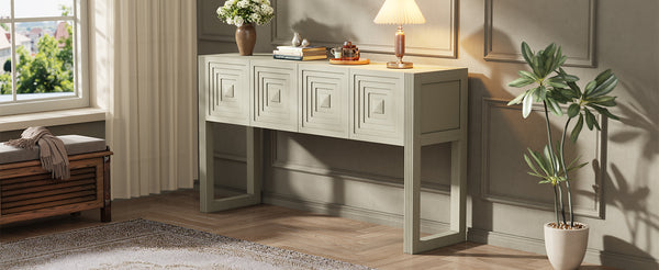 English Elm [video] Art Deco Console Table Geometric Carved Fronts Fluted Legs 3 Soft-close Drawers Natural N759P433572N