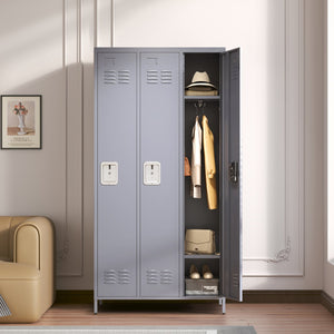 English Elm 3 Door 72"H metal lockers with locks — durable steel storage cabinet for gym, office, school security and organization T2398P151995