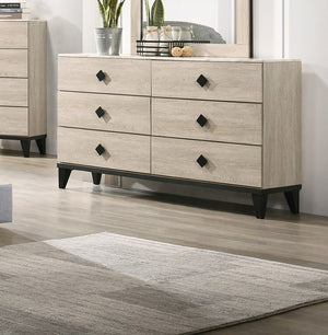 English Elm Modern Chest of Drawers with Faux Marble Top and Black Square Hardware - 4-Drawer Storage Accent Piece Cream 19 L x 34 W x 65 H B011P395428