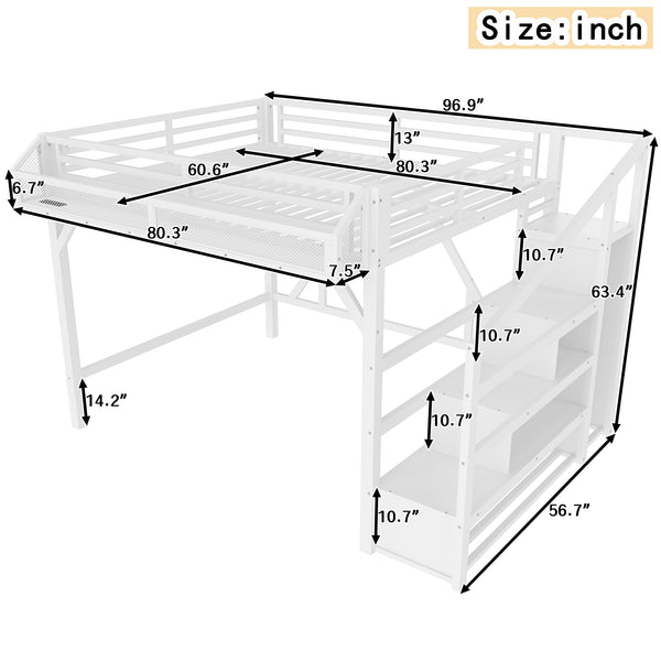 English Elm Full Xl Over Twin Triple Metal Bunk Bed with Storage Stairs and Shelves Black W1580S00414