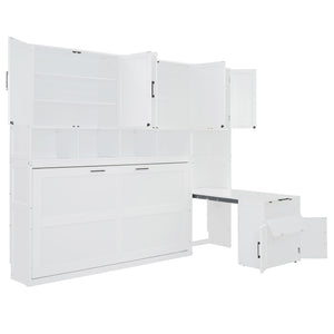 English Elm Twin Murphy Wall Bed with Integrated Closet Drawers and Desk for Studio Spaces White LP000595AAK-2