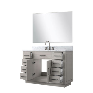 English Elm White Oak 48-Inch Single Bath Vanity Set With Carrara Marble Top, Chrome Faucet & Matching Mirror B2731S01961-GIGA