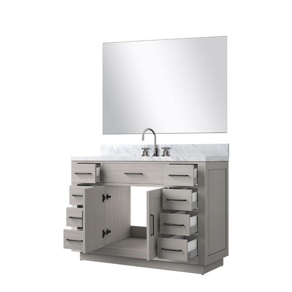 English Elm White Oak 48-Inch Single Bath Vanity Set With Carrara Marble Top, Chrome Faucet & Matching Mirror B2731S01961-GIGA