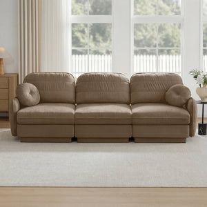 English Elm 105"chenille Cloud Sofa Quilted Plush Three Seater with Deep Cushions for Living Room Light Coffee W714S01759