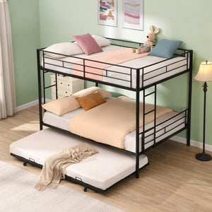 English Elm Full Over Full Metal Bunk Bed With Trundle - Durable, Space-Saving, Easy Assembly & Safety Features W311S00051