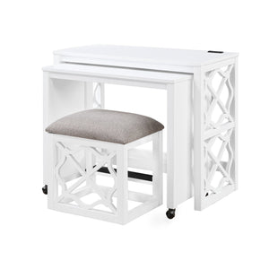 English Elm Desks 3-Piece Set with Rolling Small Desk, Upholstered Stool & Large Stationary Desk for Compact Workspaces White 38.5 L x 21.5 W x 17.5 H B011P287469
