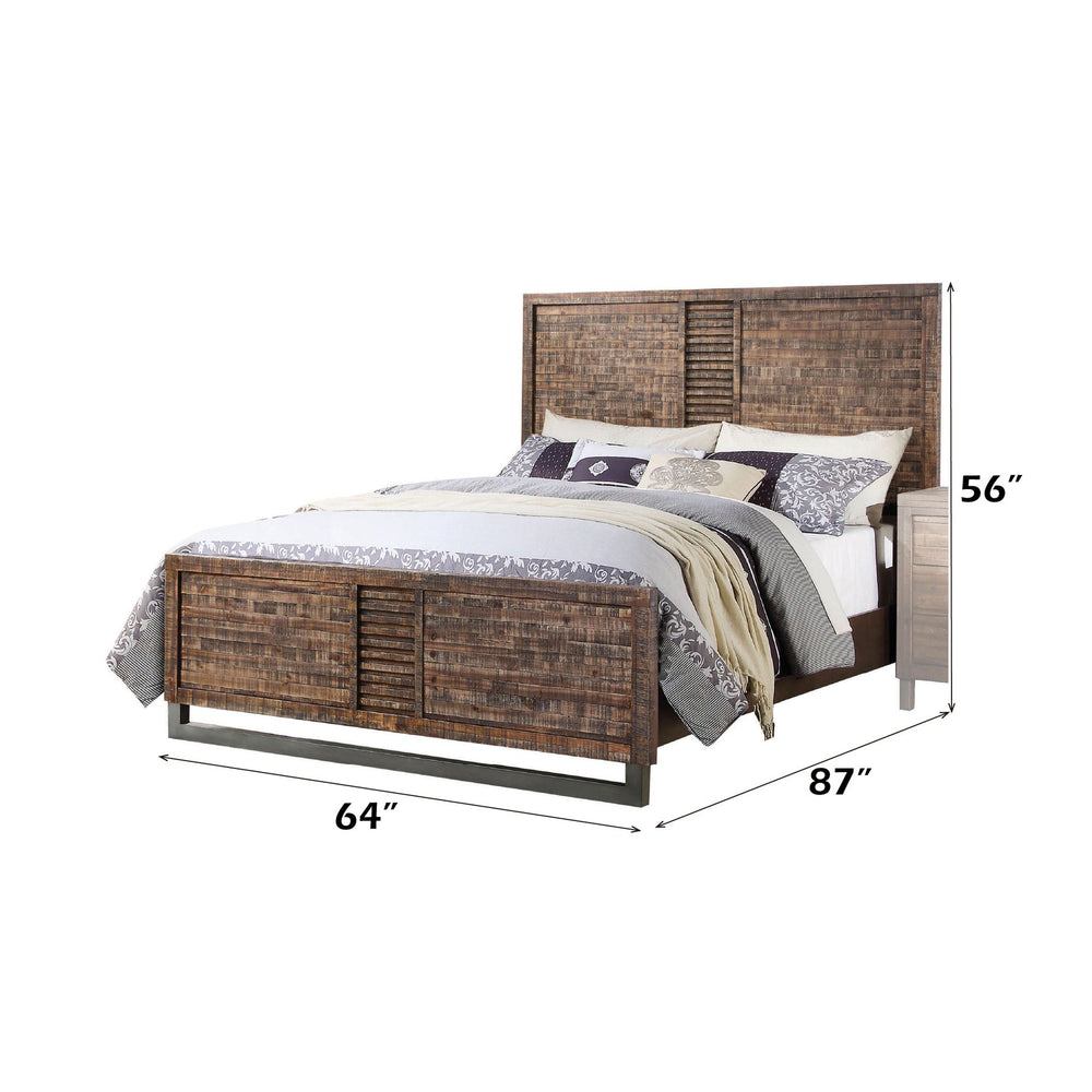 English Elm Andria Reclaimed Oak Finish Queen Bed with Acacia Wood Plank Headboard, Low Profile & Metal Sled Base B2726S00545