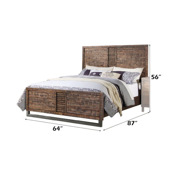 English Elm Andria Reclaimed Oak Finish Queen Bed with Acacia Wood Plank Headboard, Low Profile & Metal Sled Base B2726S00545
