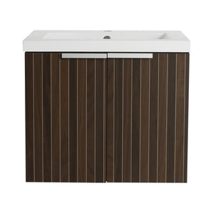 English Elm 24 Inch Silver-Brown Stripe Wall-Mounted Vanity with Resin Sink, Soft-Close Doors & Ample Storage W999P204936