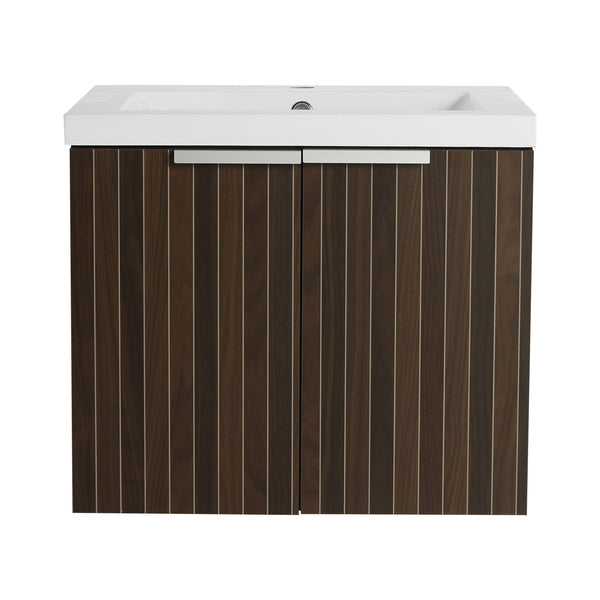 English Elm 24 Inch Silver-Brown Stripe Wall-Mounted Vanity with Resin Sink, Soft-Close Doors & Ample Storage W999P204936