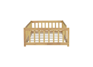 English Elm Twin Size Floor Bed With Safety Guardrails, Eco-Friendly Rubberwood Design For Toddler Independence W504P286397-GIGA
